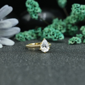 Pear Cut Moissanite Engagement <b>Ring</b> 925 Sterling <b>Silver</b> Gold Plated | Minimalist <b>Solitaire</b> Wedding <b>Ring</b> for Women - Product Image 4