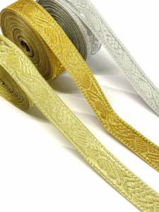 Cinta Jacquard de Sarga Ecológica con Diseño de Flores Pequeñas Metálicas en Oro y Plata de Alta Tenacidad para Prendas, Bolsos, Zapatos y Accesorios - Product Image 6