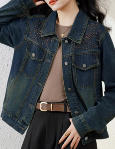 Chaqueta Vaquera para Mujer con Decoración de Cuentas, Estilo Vintage Casual, para Otoño - Product Image 6