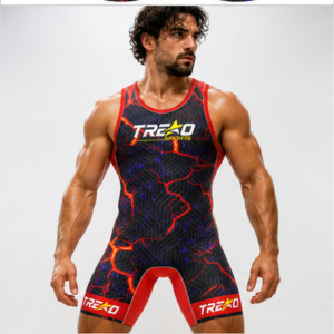 Maillot de lutte personnalisé Lava Crack pour homme, noir et rouge, sublimation frontale, uniforme de compétition personnalisé, extensible dans les quatre sens - Product Image 6