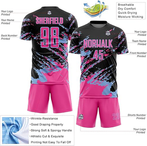 Maillot de sport d'été personnalisé pour hommes, respirant, en polyester, col en V, ensemble complet d'uniformes de football, kits de football d'été OEM pour adultes - Product Image 4