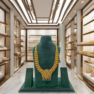 Parure de mariée en or massif 22 carats, style antique, avec long collier Rani Haar et pendentif Lakshmi, pour mariage indien - Product Image 1