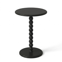 Table d'appoint ronde pour café et thé avec base sculpturale en bobine perlée, finition noir mat, table d'appoint noire KD