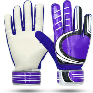 Football Goalkeeper Gloves Full Finger Non-Slip Breathable Adjustable Wrist <b>Strap</b> Unisex Sports PU Leather Purple White Finger - Product Image 3