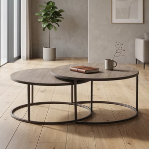 Ensemble de table basse Lany Premium en teck massif, style scandinave moderne, finition naturelle, meubles de salon, table centrale et table d'appoint - Product Image 2