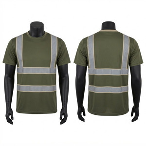 Camiseta de Trabajo Premium para Hombre, Color Verde Oliva, 100% Algodón, 170 GSM, Cinta Reflectante Plateada, Impresión Serigráfica, Manga Corta, Corte Holgado - Product Image 1