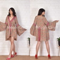 Robe courte bohème à imprimé floral d'été, respirante et confortable, en tissu satiné de qualité supérieure, robe courte en soie pour femmes