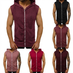 Sweat-shirt à capuche sans manches pour homme, couleur unie, coupe slim, tricoté en French Terry, vêtement d'automne - Product Image 5