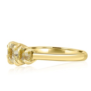 Fancy Light Yellow <b>Cushion</b> Cut Lab Created Diamond 3 Stone VVS+ Minimalist <b>Ring</b> in 14K Yellow Gold IGI Certified Sale - Product Image 4