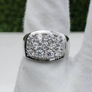 Round Cut Moissanite Diamond <b>Statement</b> <b>Ring</b> 925 Sterling Silver Rhodium Plated Pinky <b>Ring</b> for Men Iced Hip Hop Cluster Jewelry - Product Image 5