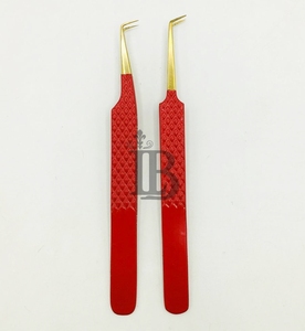 Pince à épiler à 90 degrés très demandée, deux types de styles d'épaule, pour extensions de cils, meilleure qualité, pointes en fibre d'acier inoxydable, avec logo - Product Image 2