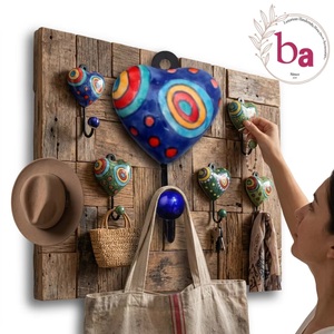 Beads Art Handmade Ceramic Heart Wall Mounted Multifunction Blue Multicolor Pattern Novelty Decorative <b>Single</b> <b>Hook</b> - Product Image 2