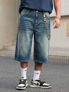 กางเกงยีนส์ขาสั้นทรงหลวมสำหรับผู้ชาย สไตล์สตรีทแวร์ ความยาวคลุมเข่า - Product Image 3