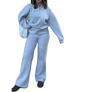 Nueva Llegada Conjunto de Pantalones Anchos de Forro Polar con Cuello Halogeno y Sudadera de Manga Larga para Mujer, Moda Casual Otoño Invierno - Product Image 5