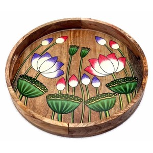 ถาดเสิร์ฟไม้สักพรีเมียมลายประดับตกแต่ง - วาดลายด้วยมือ ขายส่ง - Product Image 1