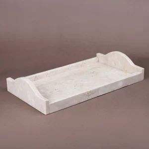 Plateau de service en marbre blanc de qualité supérieure avec poignées métalliques robustes pour comptoir de cuisine, service de café, thé, collations - Product Image 1