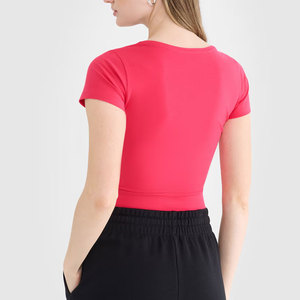 เสื้อครอปท็อปผ้าริบสำหรับออกกำลังกาย ดีไซน์ตัดเย็บแบบใหม่สำหรับผู้หญิง สีสันตามสั่ง ความยาวครอป  พร้อมกางเกงเข้าชุด - Product Image 6