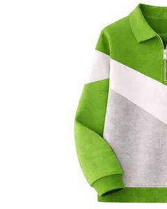 Green <b>White</b> Grey Diagonal Color Block Half <b>Zip</b> Sweatshirt Unisex Regular Fit Casual Autumn Knitted Fleece Pullover - Product Image 4