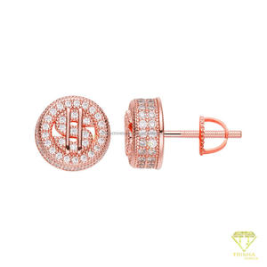 Boucles d'oreilles en moissanite étincelante en forme de signe monétaire, en argent sterling 925, bijoux hip-hop haut de gamme pour hommes - Product Image 2