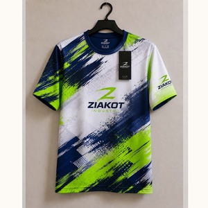 T-shirt de performance personnalisé Ziakot Industry, motif 3D abstrait vert néon et bleu marine, style traîte de pinceau, vente en gros - Product Image 4
