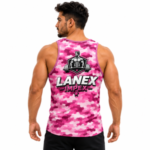 Custom Men's Pink Camo Gym Tank Top Sublimation Fitness Stringer Vest Bodybuilding Sleeveless Workout Training Sports Apparel - Product Image 4