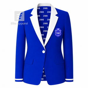 Blazer personnalisé de la sororité Zeta Phi Beta, logo brodé bleu et blanc, doublure en polyester avec logo imprimé répété pour femme - Product Image 1