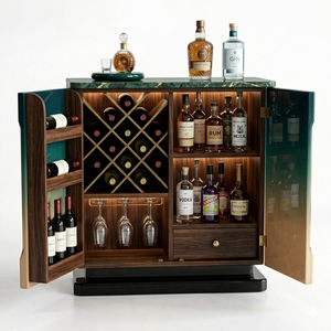 LIT Contemporary Wooden <b>Bar</b> Cabinet with Wine Rack, Bottle Storage, Glass Holder and Display <b>Shelves</b> for Stylish Interiors - Product Image 2