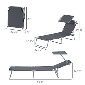 Sedia Pieghevole da Esterno Grigia con Parasole, Chaise Longue per Prendere il Sole e Rilassarsi a Bordo Piscina - Product Image 3