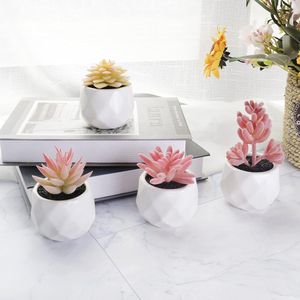 Succulente Artificiali Rosa in Vasi di Ceramica, Piccolo Arrangiamento di Piante Finte per Decorazione Casa o Ufficio, Decorazione Scrivania per Donne - Product Image 4