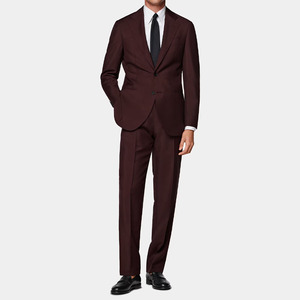 Nouveauté : Costume élégant pour homme, coupe ajustée, blazer bordeaux et pantalon marron, ensemble de costume moderne pour affaires, vêtements formels pour homme - Product Image 1