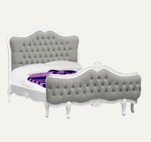 Cama Tapizada Clásica Europea Gris King Size, Ensamblada, con Cabecera Acolchada de Madera de Caoba Sólida - Product Image 1