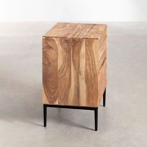 Mesa de Noche Moderna de Madera de Acacia con Dos Cajones, Hecha en Rajasthan, para Dormitorio - Product Image 3