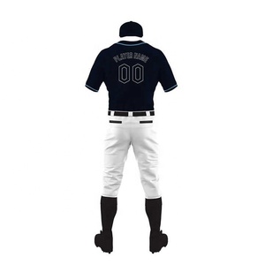 Ensemble d'uniformes de baseball d'été personnalisés, maillot à manches longues et pantalon, bleu marine et blanc, nom de l'équipe imprimé, respirant, séchage rapide, protection UV - Product Image 3