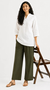 Women's <b>White</b> Wide Leg 100% Cotton High Waist Straight <b>Palazzo</b> <b>Pants</b> Formal Summer Regular Fit Solid Eco-Friendly - Product Image 3