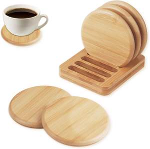 Sous-verres en bois avec support, sous-verres antidérapants en bois pour boissons, porte-bougies, sous-verres ronds pour boissons, tasses, verres, café, bière - Product Image 1