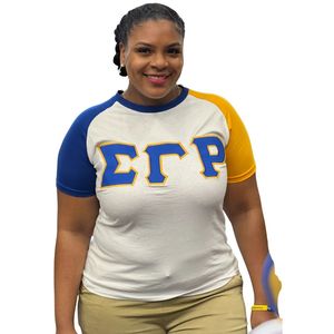 เสื้อเชิ้ตแขนยาวสีขาว Sigma Gamma Rho SGRho สีน้ำเงินทองพรีเมียมลายตัวอักษรกรีกสำหรับผู้หญิงและผู้ชาย - Product Image 1
