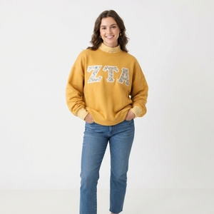 เสื้อสเวตเตอร์คอเต่าขนาดใหญ่พิเศษสำหรับผู้หญิง สีเหลือง พิมพ์ลายตัวอักษร ZTA ผ้าฝ้ายถัก สวมใส่สบายๆ ในฤดูใบไม้ร่วง ทรงปกติ - Product Image 1