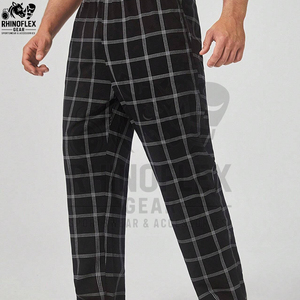 New Stylish Lightweight Breathable Eco-friendly Casual Men's Sleepwear <b>Trousers</b> Full Length Loose Fit Plaid Design Canvas - Product Image 5
