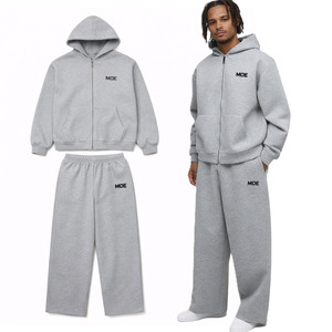 Heavyweight Cotton Fleece Zip Hoodies and Jogger Sets Men Relaxed Fit Streetwear Tracksuit for OEM Wholesale Brands - Product Image 1