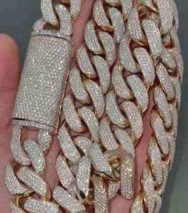 สร้อยคอแบบ Cuban Link ชุบทองคำสีกุหลาบ ประดับเพชรโมอิสซาไนต์ สไตล์ฮิปฮอป เครื่องประดับหรูหรา เงินแท้ 925 สำหรับงานแต่งงาน งานหมั้น ของขวัญสำหรับทุกเพศ - Product Image 2
