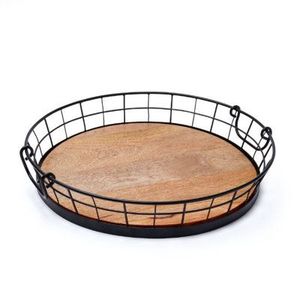 Classic Design <b>Wire</b> And Wooden Tray With Metal Frame And Wooden Base For Serving And Decorative Home Display Purpose - Product Image 5