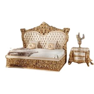 Offre Spéciale : Ensemble de Chambre Mandarin Oriental Luxe Classique Or Ivoire – Cadre de Lit Capitonnée Sculptée, Style Royal Européen Élégant - Product Image 6
