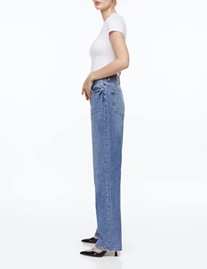 Pantalon décontracté taille haute classique à poches, coupe large, en jean respirant pour femme, style cargo, OEM - Product Image 4