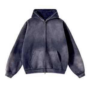 Hoodie Homme Streetwear Personnalisé en Coton Coupe Boxy, Zippé, Oversize, Délavé à l'Acide et à la Pierre, Effet Vintage, Délavé par le Soleil et Usé - Product Image 5