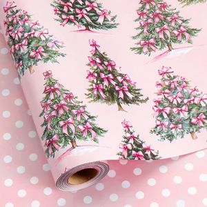 Elegante Rotolo di Carta da Regalo con Fiocchi Rosa per Albero di Natale, Confezione Regalo Femminile con H per Packaging di Lusso - Product Image 1