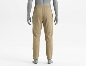 Pantalon de survêtement beige pour homme à taille élastique, en tricot double interlock 100 % polyester, poids moyen, respirant, écologique, séchage rapide, avec côtés contrastants - Product Image 3