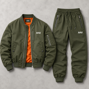 Conjunto Deportivo Estilo Bomber para Hombre, Sudadera con Capucha Personalizada, Chaqueta de Piloto, Pantalones Jogger a Juego y Mangas con Cierre Completo, Suministro de Marca Privada - Product Image 1