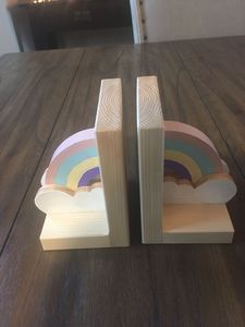 Porte-livres en bois arc-en-ciel, ensemble de supports de livres colorés, décoration d'étagère de bibliothèque pour la maison, le bureau, la chambre d'enfants - Product Image 2