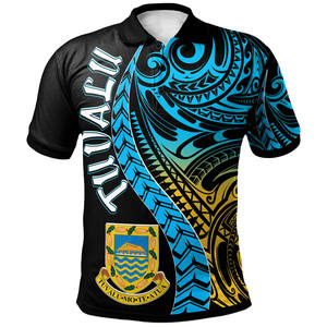 Polo à manches courtes pour homme Tuvalu, motif polynésien, avec emblème national, polyester respirant, coupe décontractée - Product Image 1