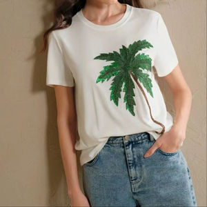 Camiseta con bordado de cuentas de moda, diseño Zen asiático, blanca, personalizable, superventas, para bautizo. - Product Image 1